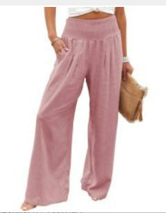 Pantalones anchos casuales de algodón y lino para mujer