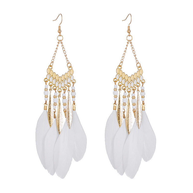 High-Value Feather Bohemian Long Tassel Earrings