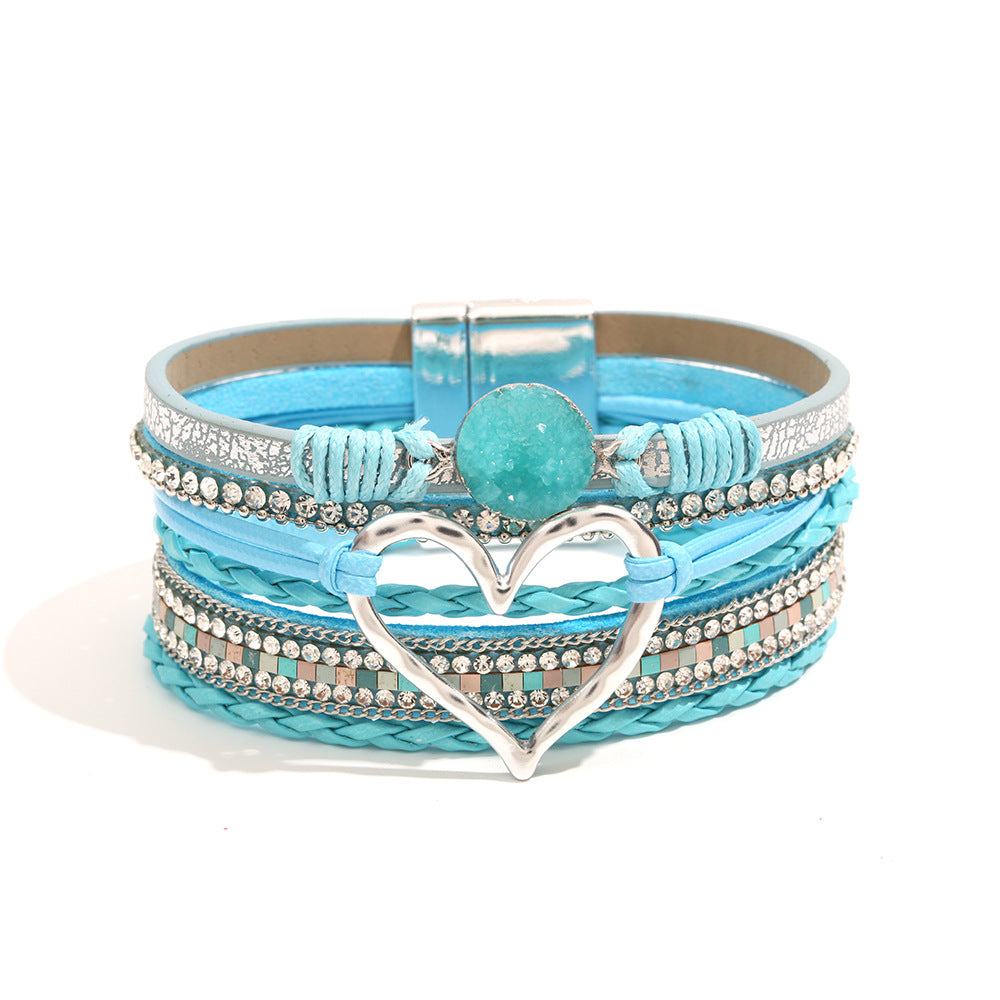 Bohemian Multi-Layer Leather Heart Bracelet