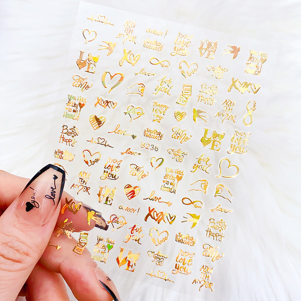Pegatinas de uñas con letras de amor en forma de corazón para San Valentín