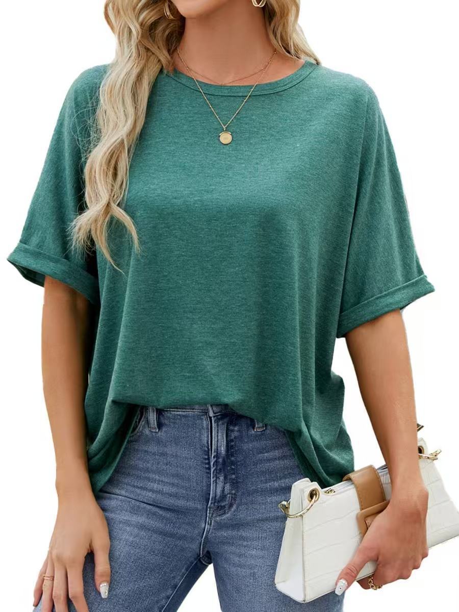Women Casual Solid Color Spandex Loose T-Shirt