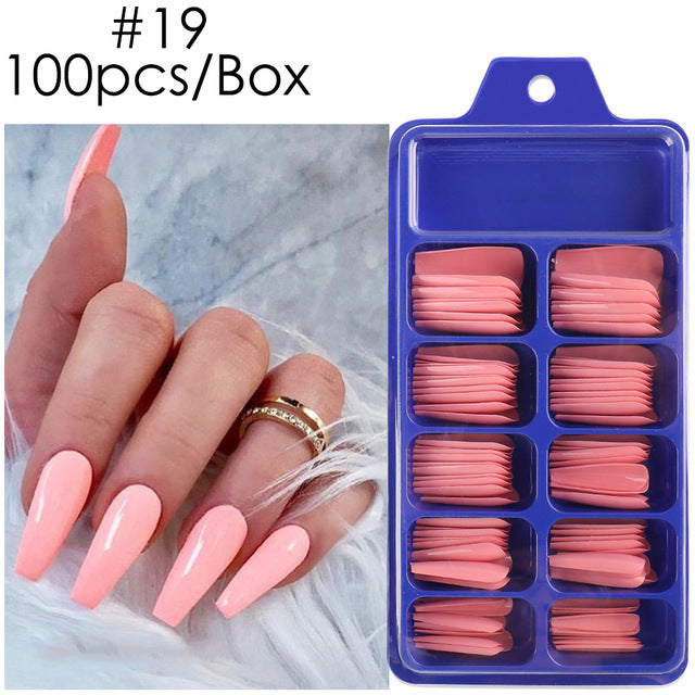 Uñas postizas con diseño de caja azul y pegatinas completas para usar en ballet largo