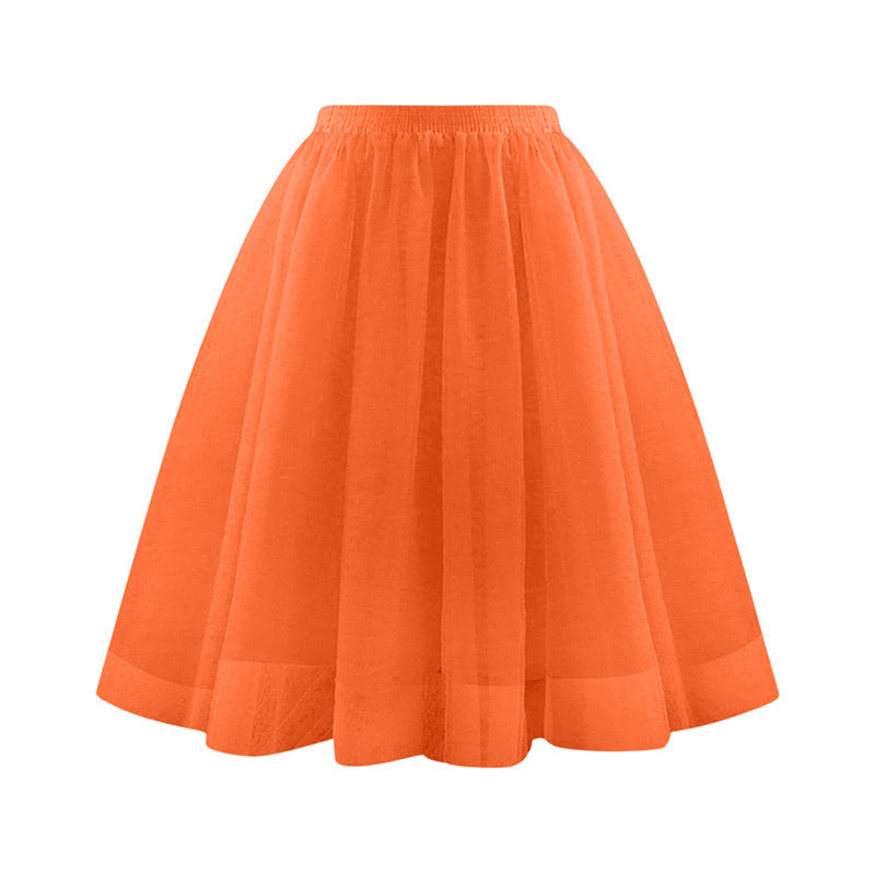 Women Fashion Elegant Solid Color High Waist Pleated Mesh Skirt