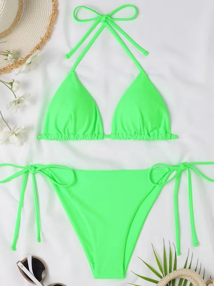 Bikini sexy de cuello halter de color sólido a la moda para mujer