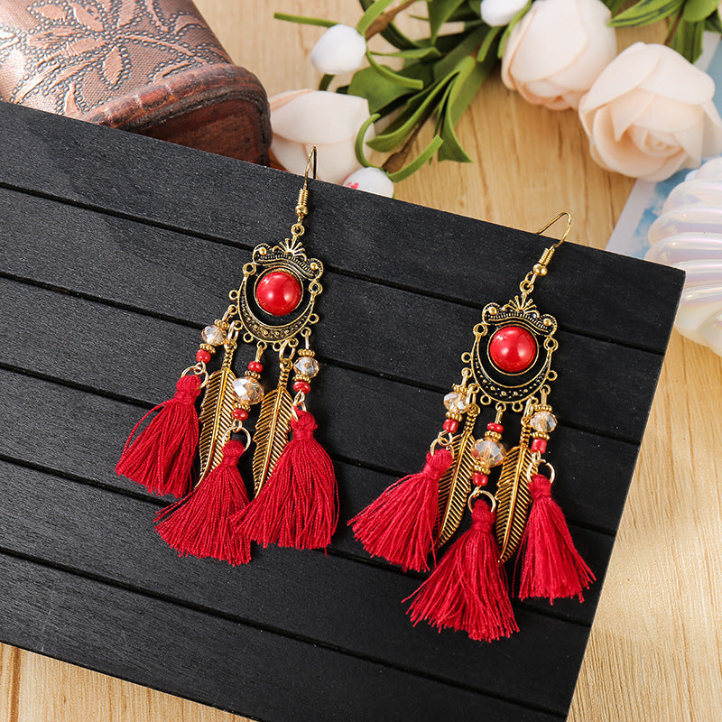 Pendientes con borlas retro de estilo étnico bohemio