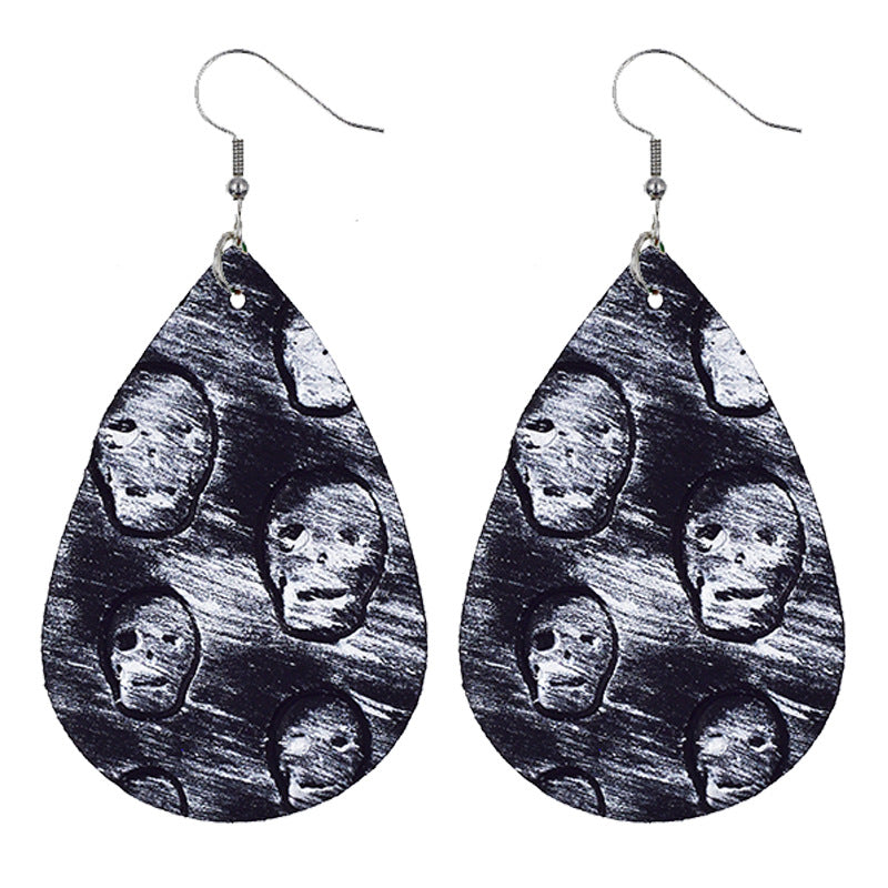 Halloween Women Fashion Leather Pumpkin Skull Earrings