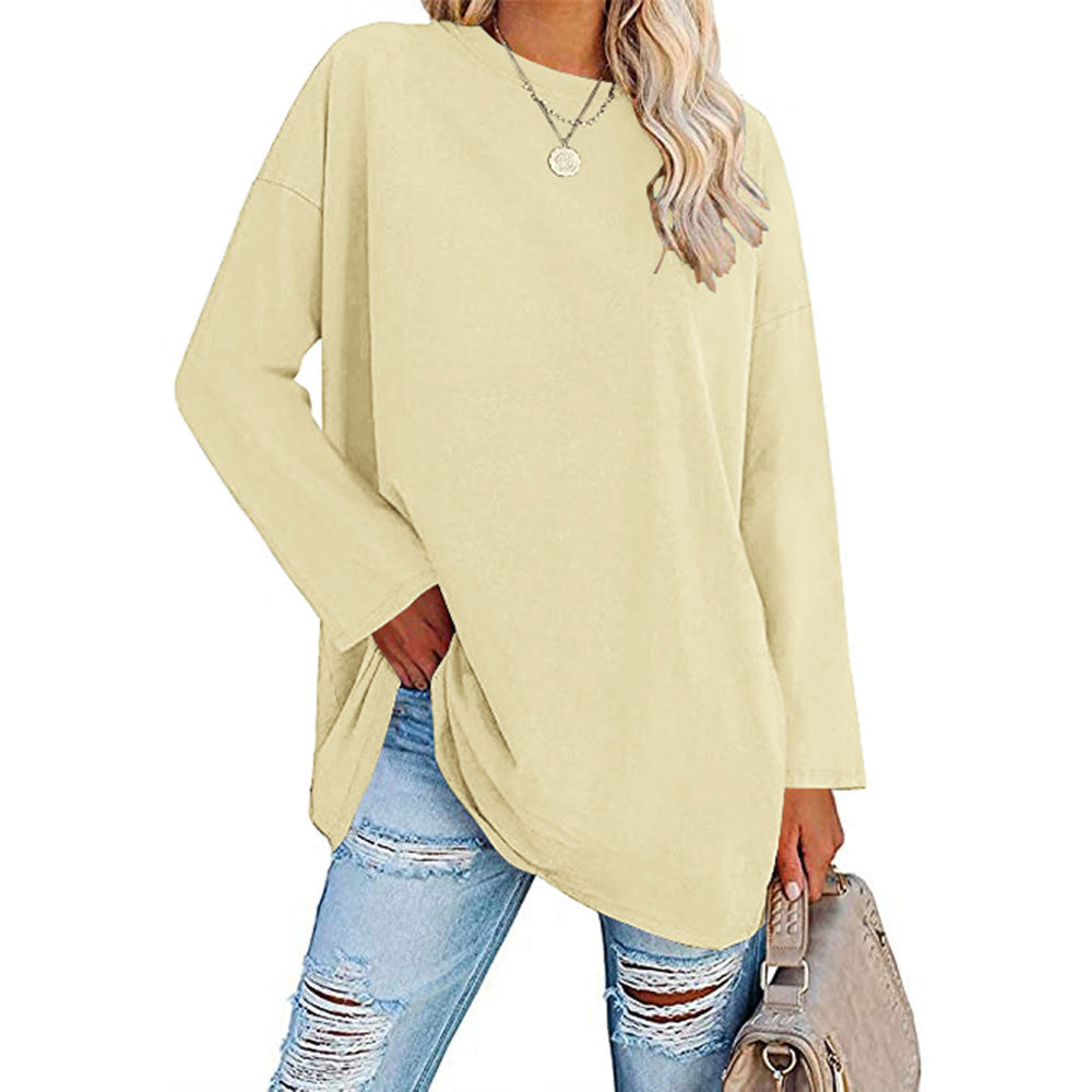 Casual Women Long Sleeve Solid Color Blank T-Shirt