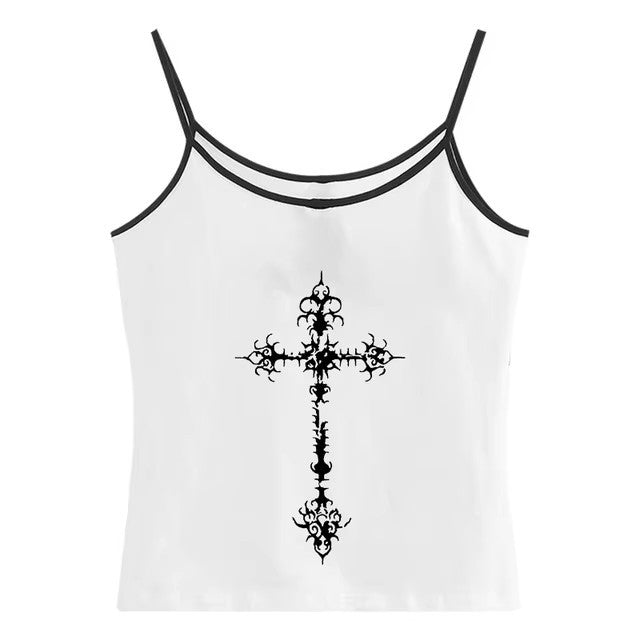 Camisola tubo estilo gótico punk con estampado cruzado para mujer