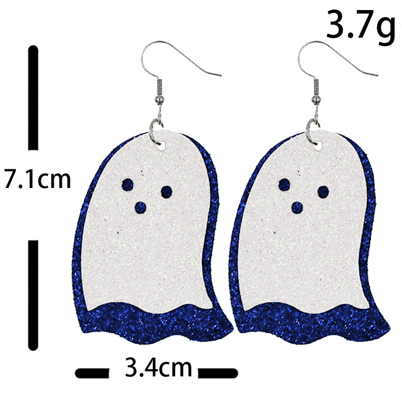 Halloween Women Funny Pumpkin Ghost Leather Earrings