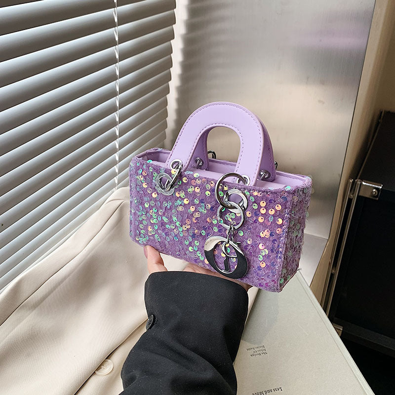 Mini bolso bandolera de verano con lentejuelas brillantes y correa de perlas