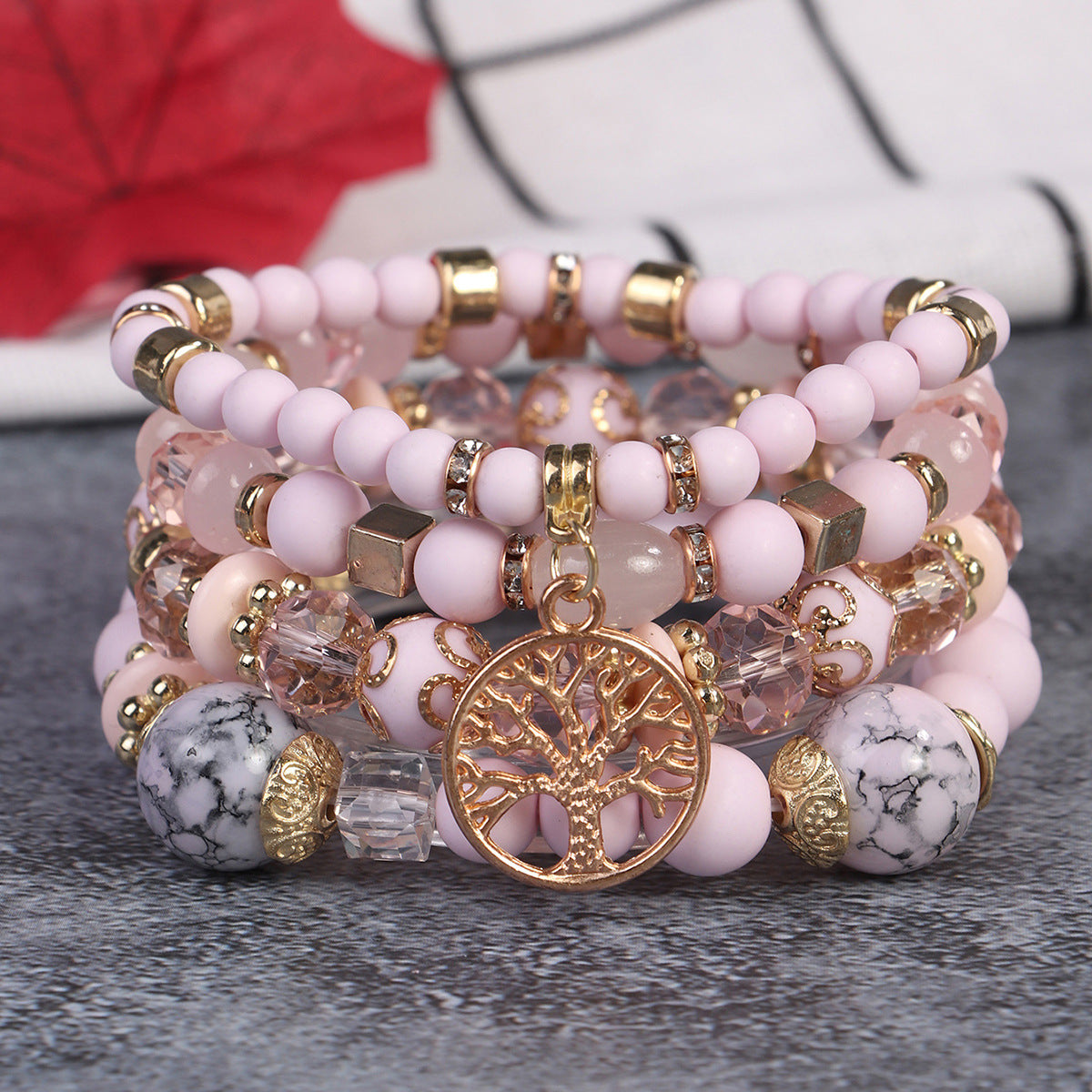 Conjunto de pulseras de cuentas multicapa estilo retro bohemio