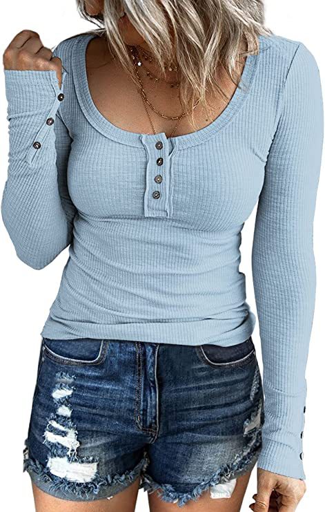 Women Fashion Solid Color Long Sleeve Blank T-Shirt