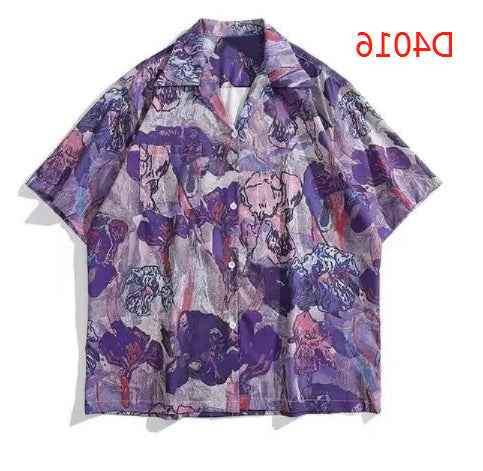 Camisa informal vintage con estampado floral hawaiano para hombre