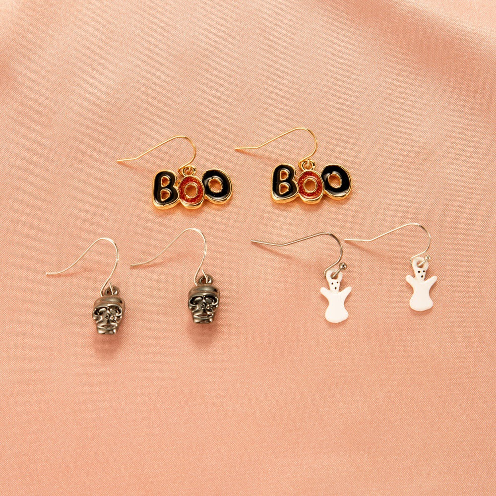 Halloween Women Cartoon Skeleton Pumpkin Bat Earrings
