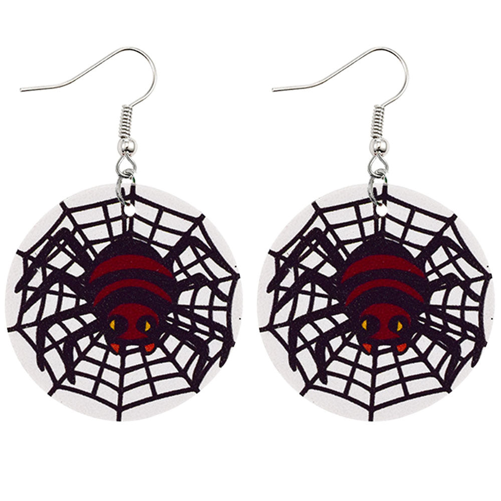 Halloween Women Horror Funny Pumpkin Ghost Bat PU Earrings