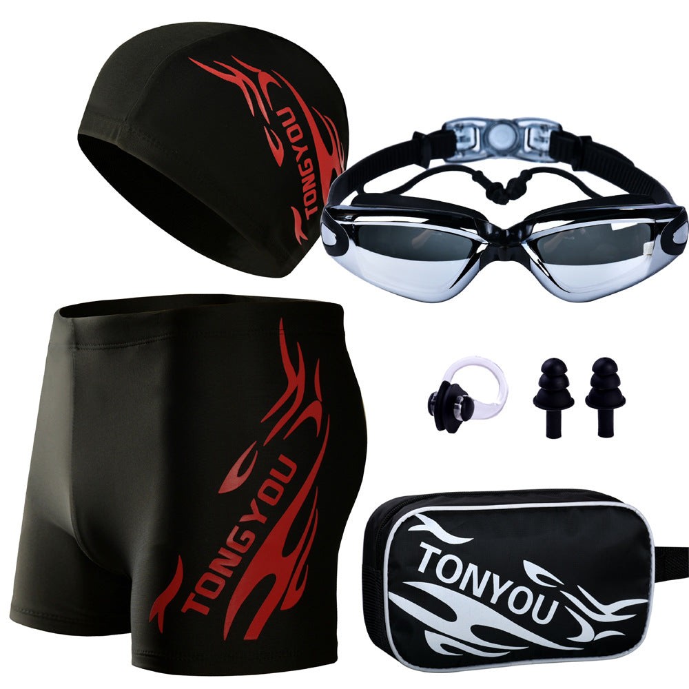 Conjunto de traje de baño con gorra y gafas estampadas informales a la moda para hombre