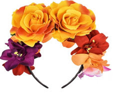 Bandeau de fleurs roses en tissu rétro pour fête d'Halloween