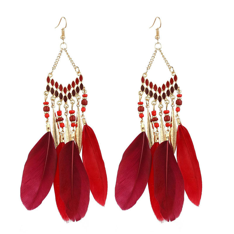 High-Value Feather Bohemian Long Tassel Earrings