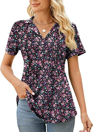 Summer Women Casual V-Neck Short Sleeve Blank T-Shirt