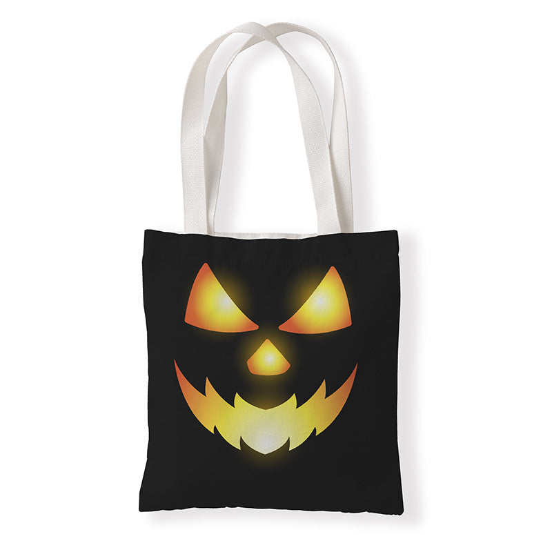 Bolsa de lona con estampado de calabaza divertida de dibujos animados de Halloween