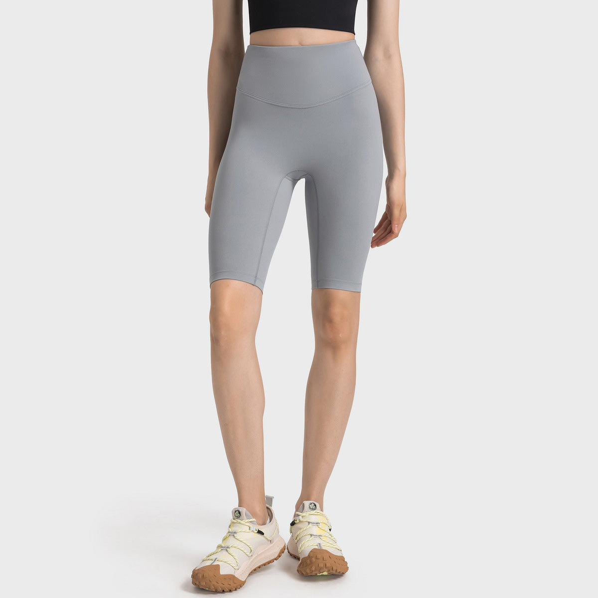 Pantalones cortos de yoga de cintura alta de color sólido casuales de moda para mujer