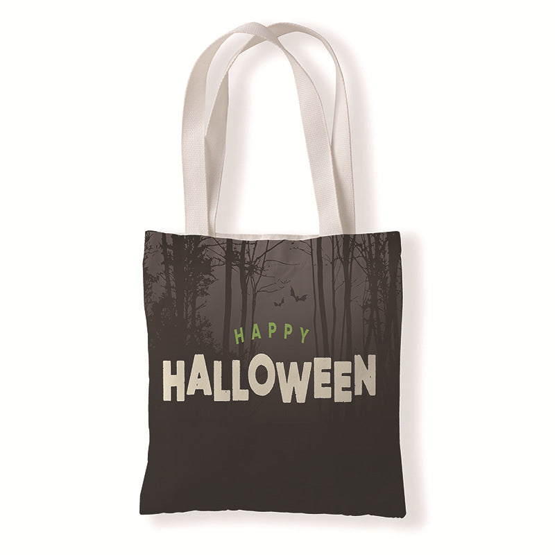 Bolsa de lona con estampado de calabaza y murciélago de Halloween con dibujos animados