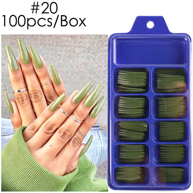 Uñas postizas con diseño de caja azul y pegatinas completas para usar en ballet largo