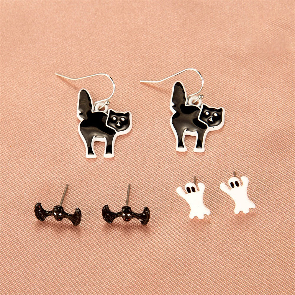 Halloween Women Cartoon Skeleton Pumpkin Bat Earrings