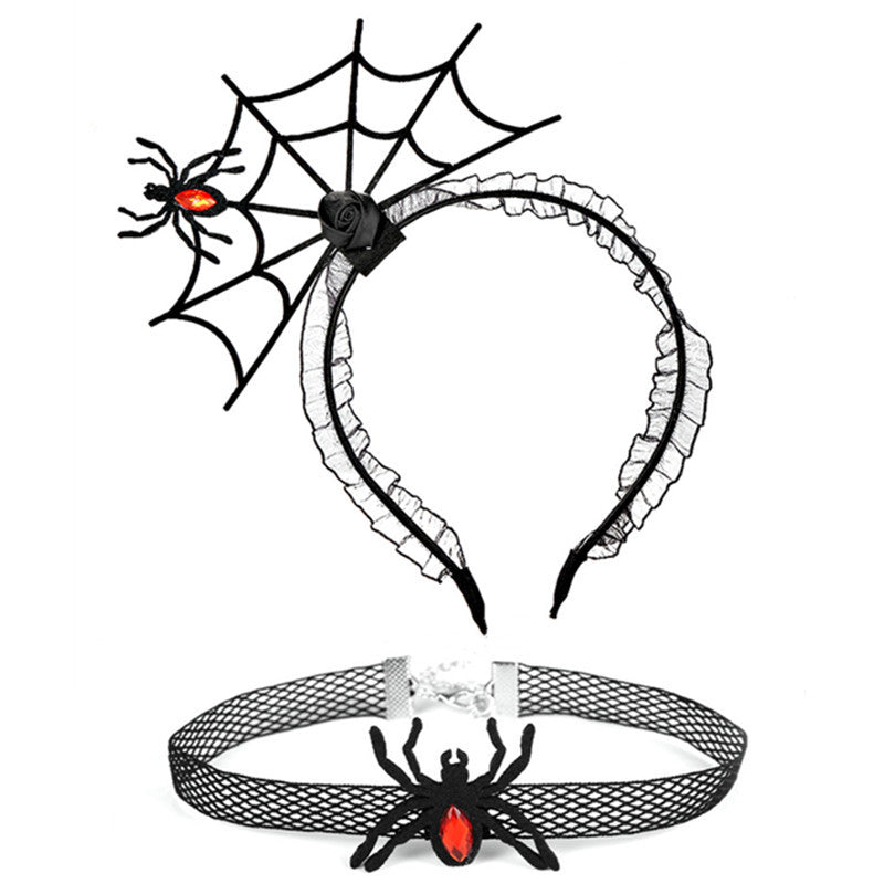 Ensemble de bijoux ras du cou en dentelle avec bandeau en toile d'araignée noire pour femme, idéal pour Halloween