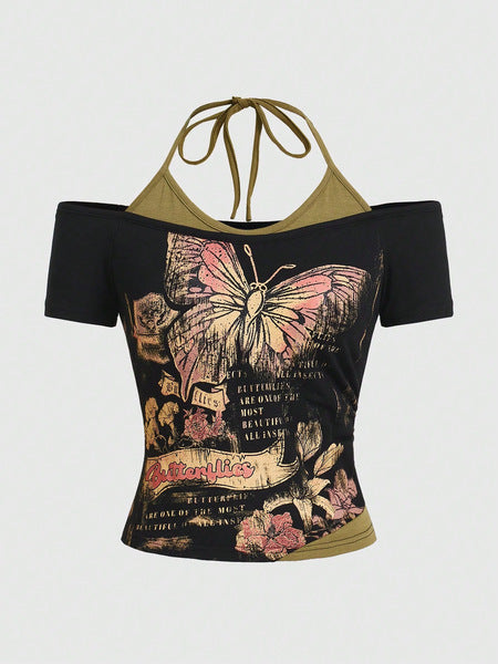 T-shirt d'été à manches courtes et motif gothique pour femme