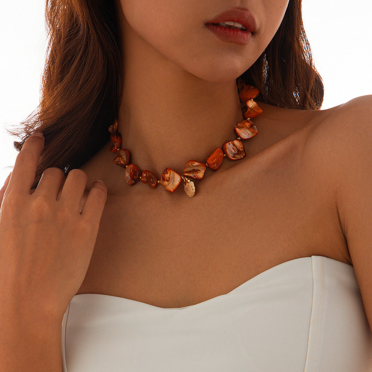 Collar de concha y estrella de mar estilo océano de verano para mujer