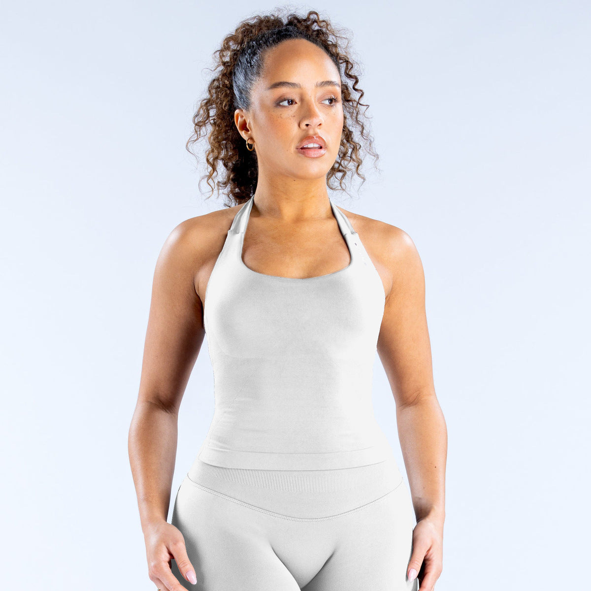 Débardeur de yoga sexy à col licou et couleur unie pour femme