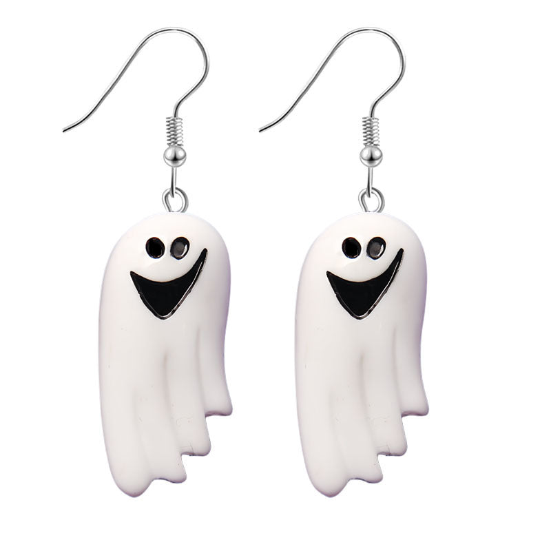 Pendientes de resina con diseño divertido de murciélago, calabaza y fantasma para Halloween para mujer