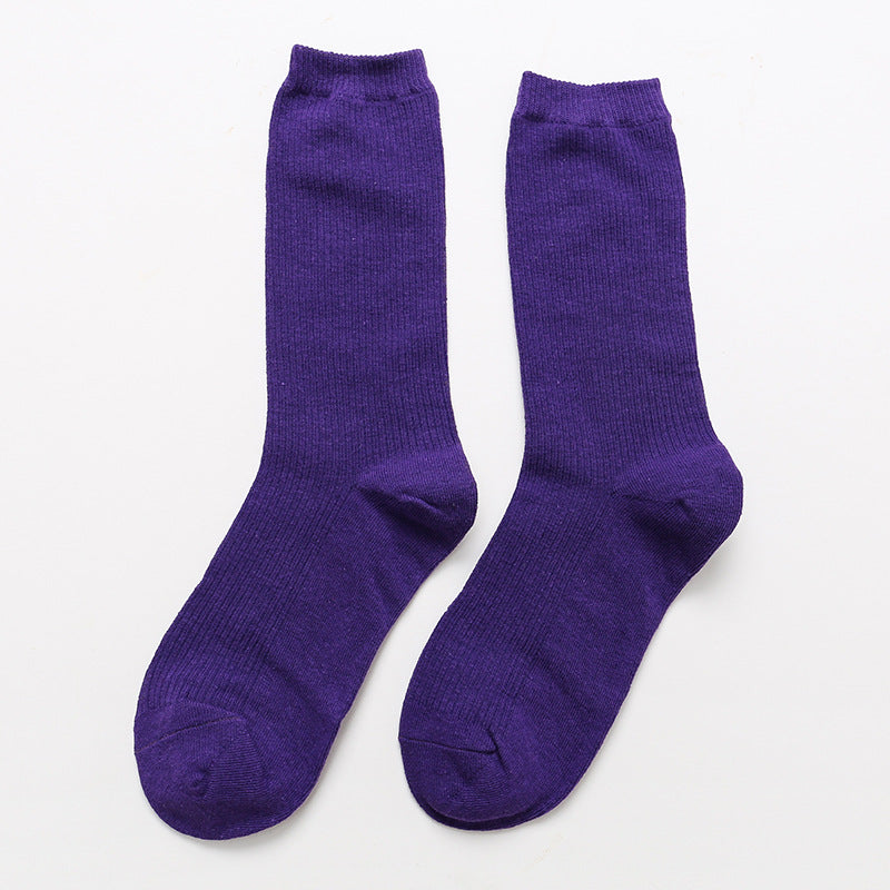 Calcetines de algodón apilados para mujer, color liso, grosor medio