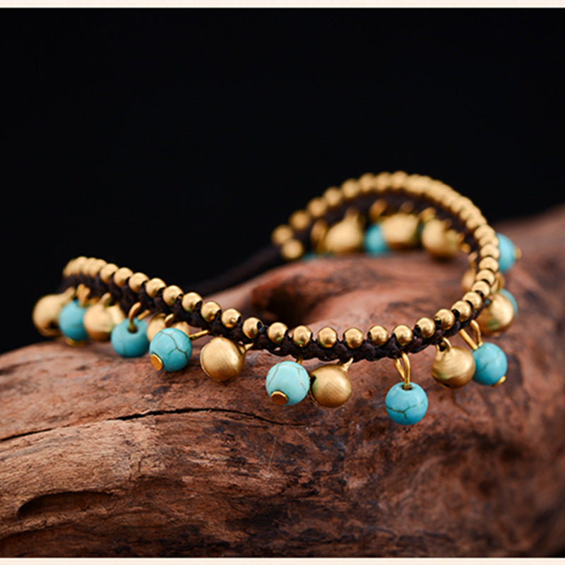 Tobillera bohemia con borlas trenzadas hechas a mano