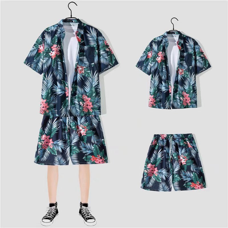 Conjunto de camisa informal de vacaciones con estampado de flores pequeñas para hombre