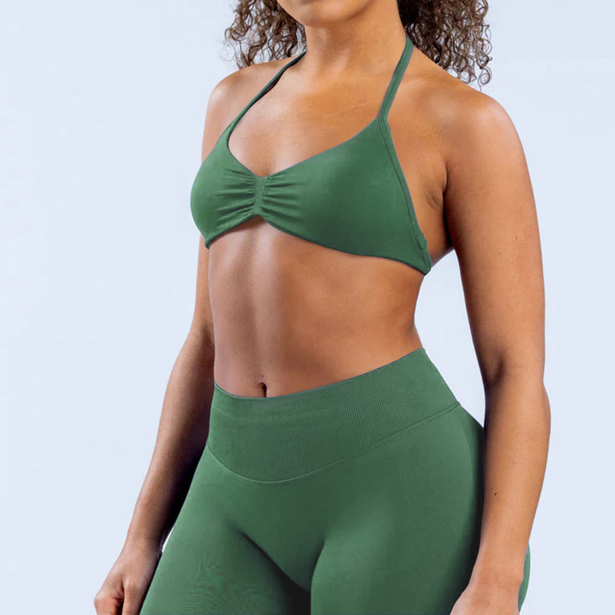 Soutien-gorge de sport sexy en nylon sans coutures, couleur unie, col licou, pour le yoga et le sport