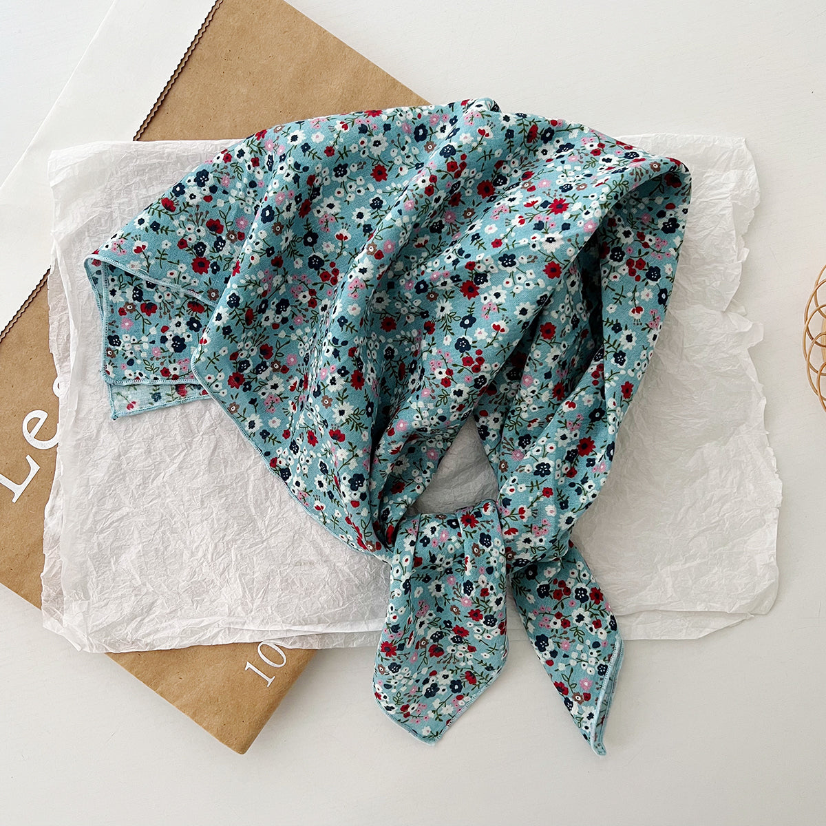 Women Casual Floral Printed Square Silk Scarf Cotton Fashion Accessory