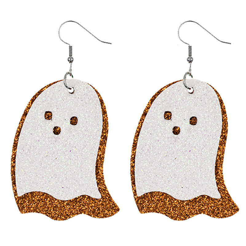 Halloween Women Funny Pumpkin Ghost Leather Earrings
