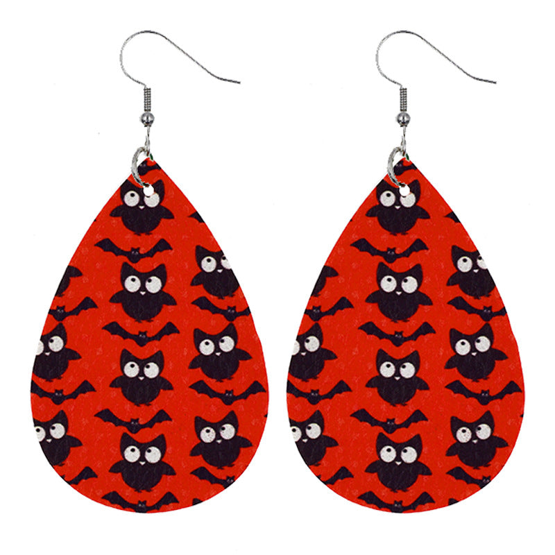Boucles d'oreilles citrouille araignée en cuir pour femme Halloween