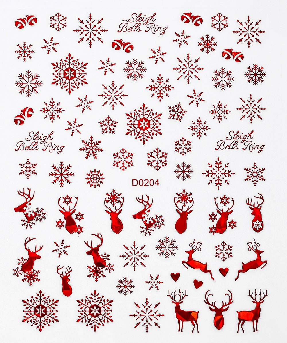 Parche adhesivo para uñas con diseño de alce y copo de nieve navideño, pegatinas bronceadoras para uñas