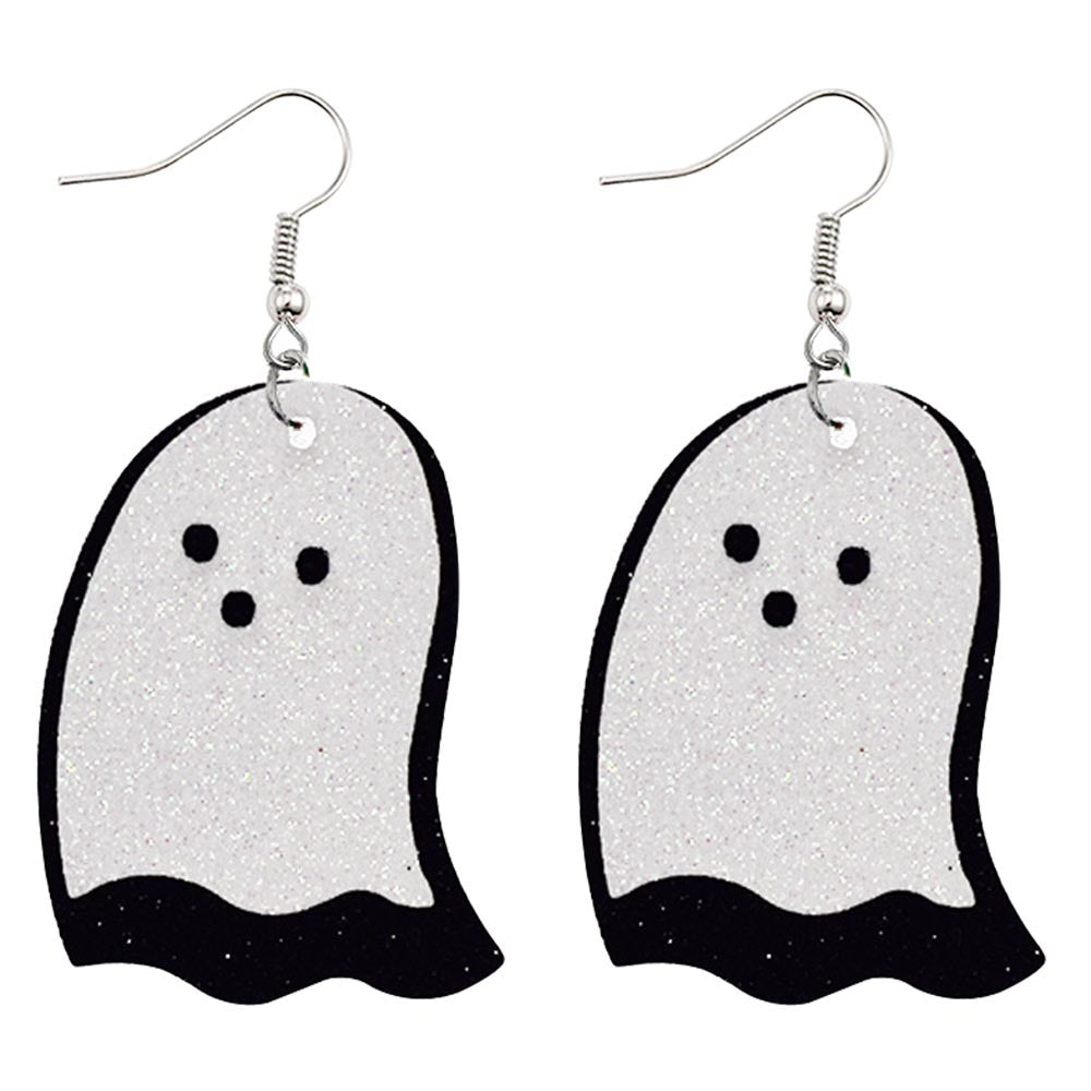 Halloween Women Horror Funny Pumpkin Ghost Bat PU Earrings