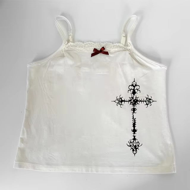 Camisola tubo estilo gótico punk con estampado cruzado para mujer