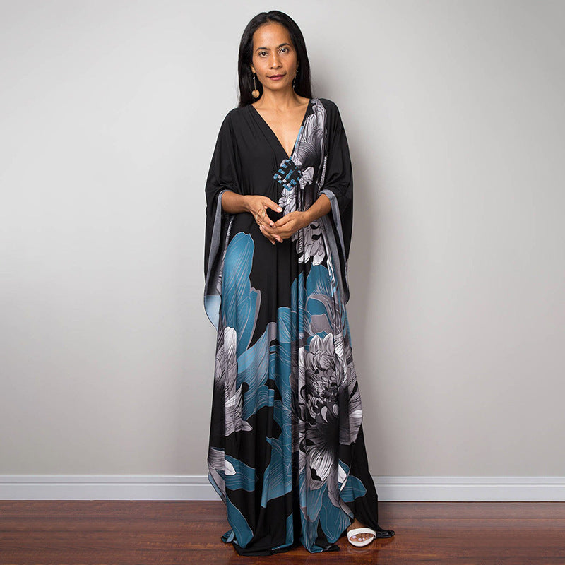 Women Fashion Casual Vacation Stripe Floral Cover-Ups