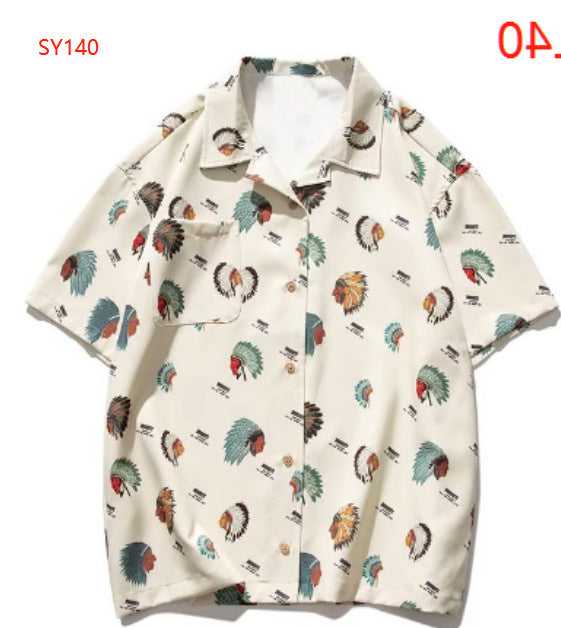 Camisa informal vintage con estampado floral hawaiano para hombre