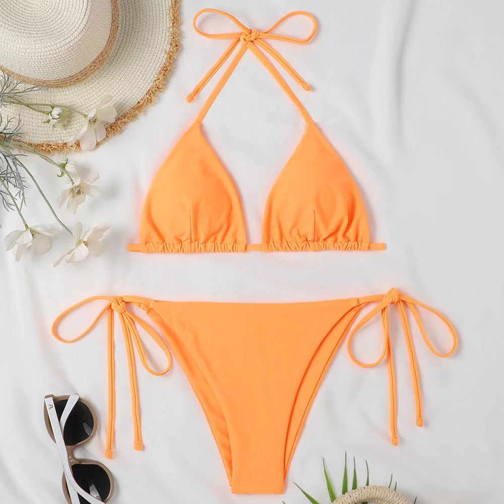 Bikini sexy de cuello halter de color sólido a la moda para mujer