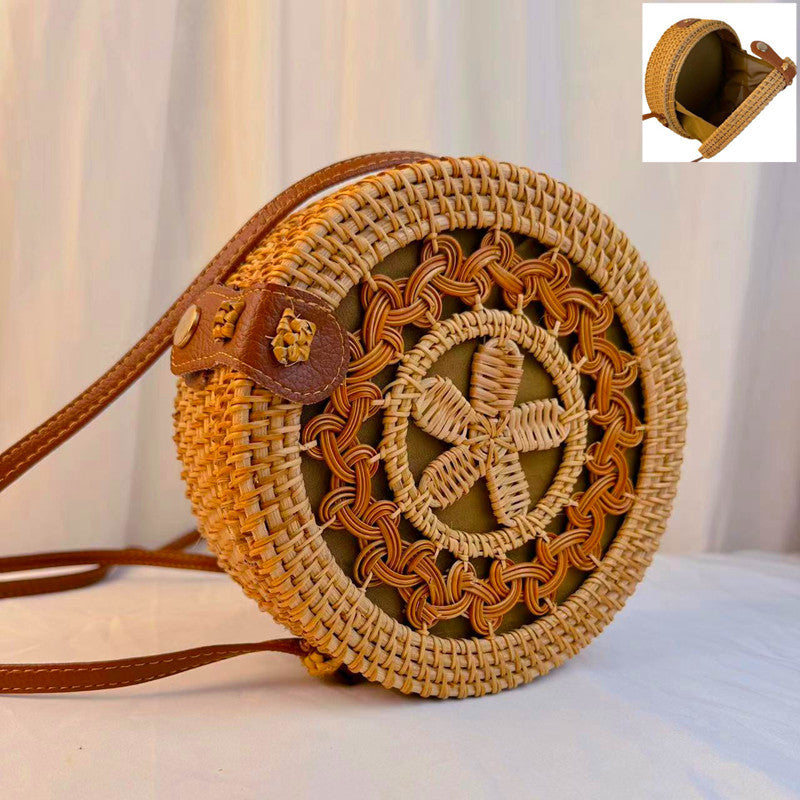 Sac rond en paille tissée vintage de style bohème