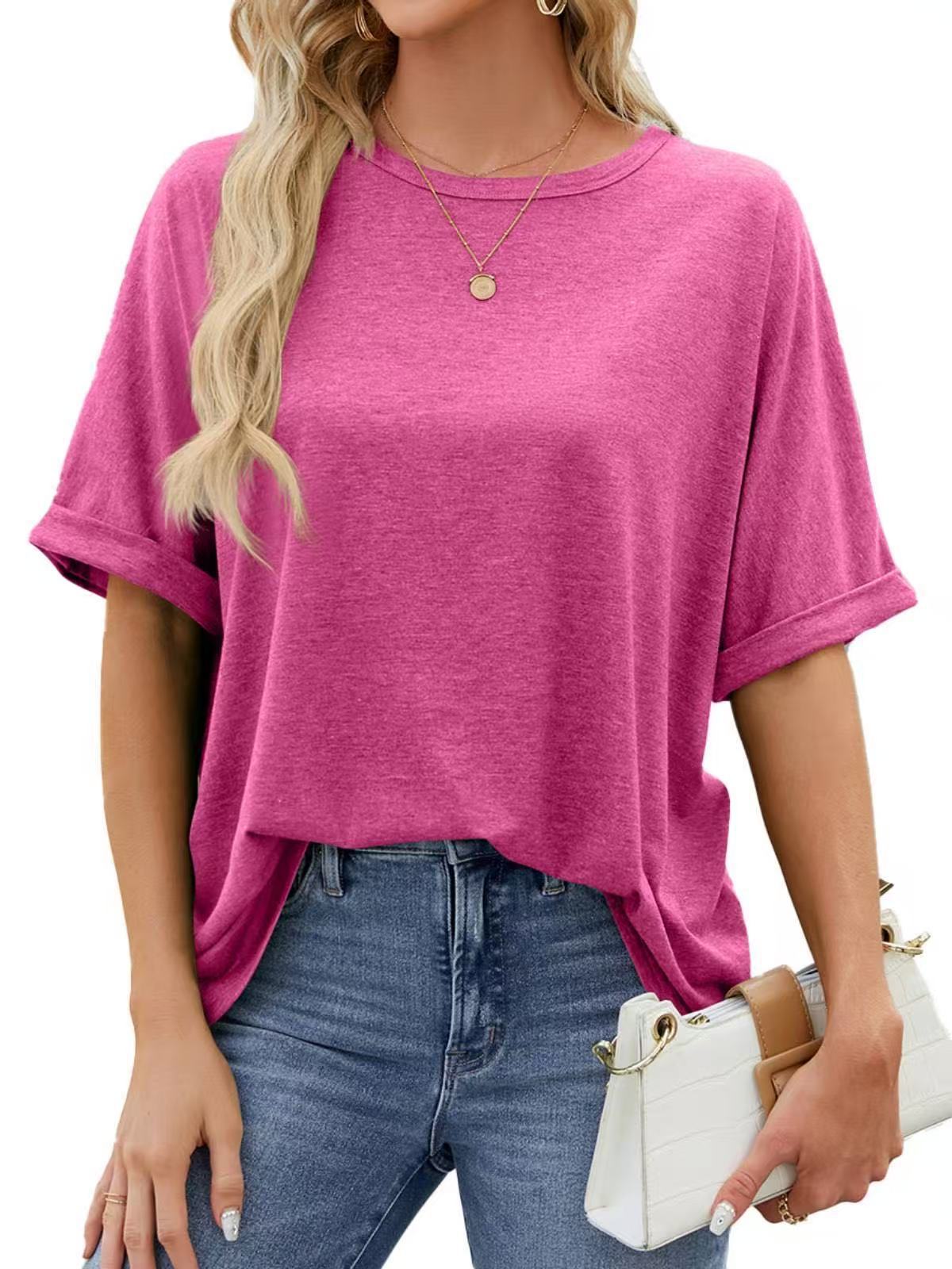 Women Casual Solid Color Spandex Loose T-Shirt