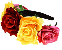 Bandeau de fleurs roses en tissu rétro pour fête d'Halloween