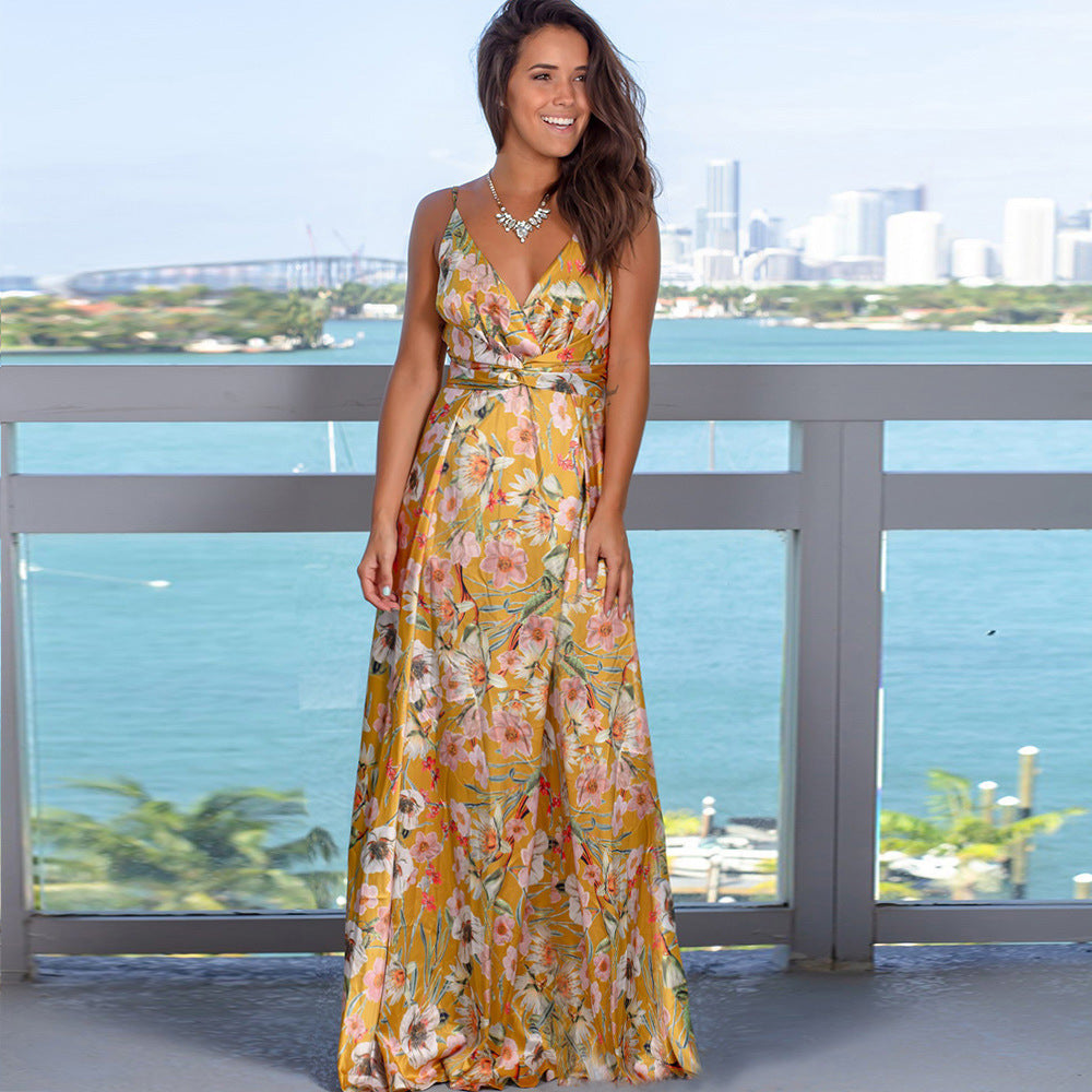 Vestido informal de algodón con cuello en V y estampado floral para mujer